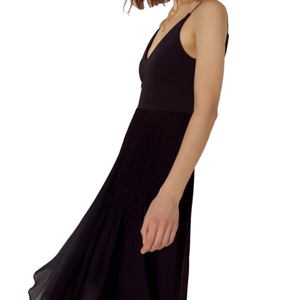 Aritzia Wilfred Womens Size XXS Black Dancer Dress Tank Pleated V-Neck Midi $148 - Picture 2 of 14